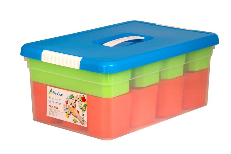 Ящик для хранения KID'S BOX с ручкой 10 л 12 вставок S + 2 лотка S  375х255х160мм