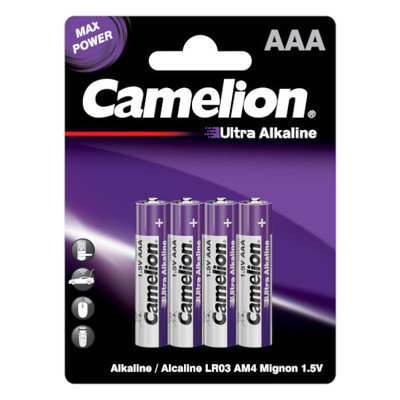 Camelion ULTRA LR03 BL-4 (LR03-BP4UT, мизинчиковая батарейка ААА,1.5В)