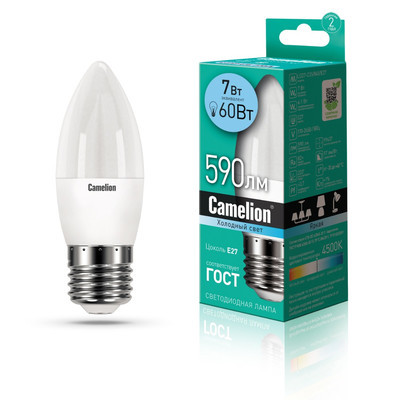 Лампа светодиодная Camelion LED7-C35/845/E27 (Свеча 7Вт(60Вт) E27 4500K 175-265В)